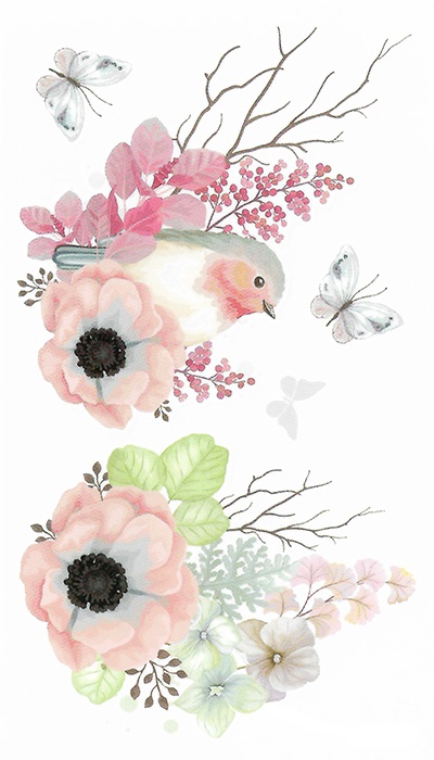 Tatouage temporaire peinture aquarelle fleurs et oiseaux